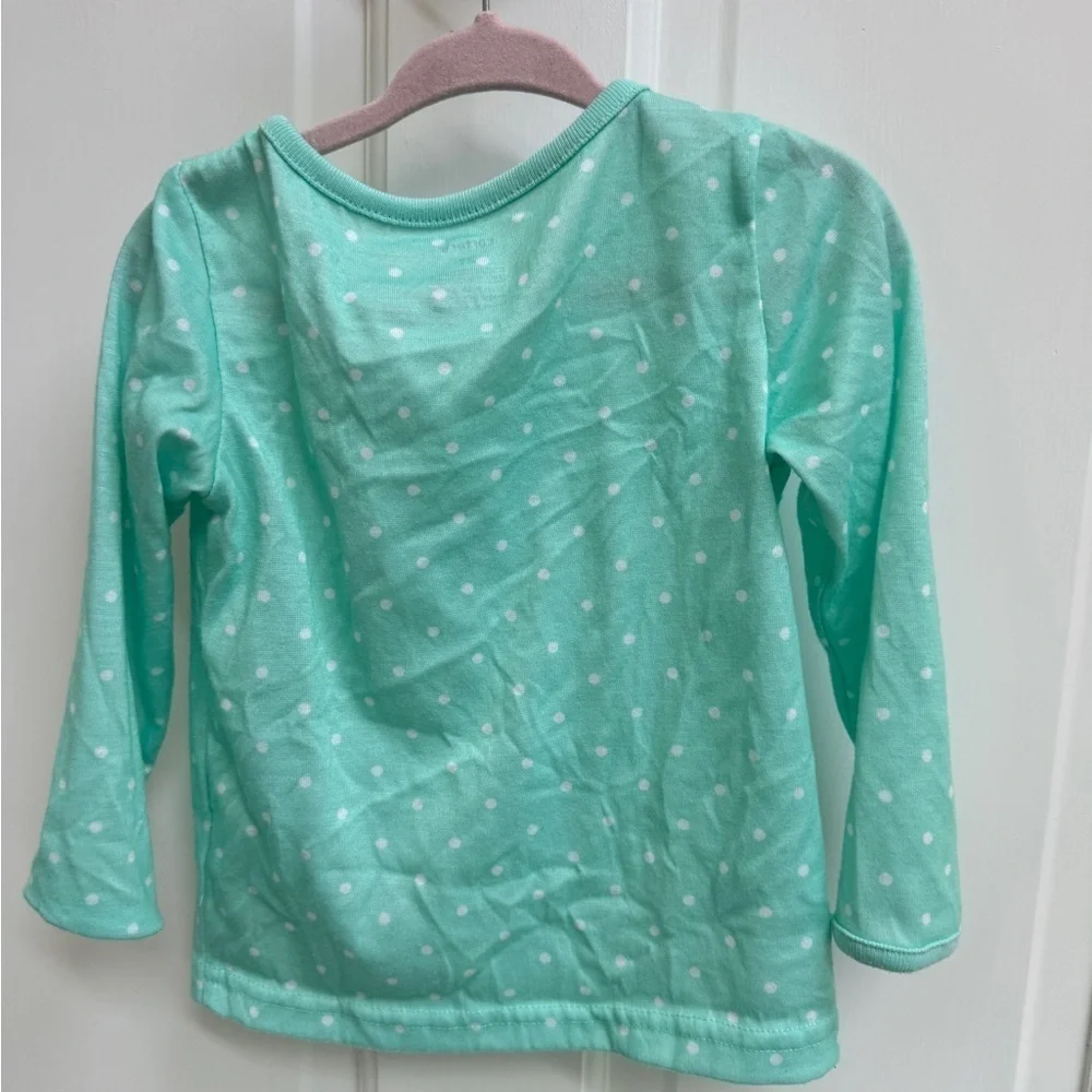 Carter’s 2T Girls Green & White Polka Dot Long Sleeve Pajama Top